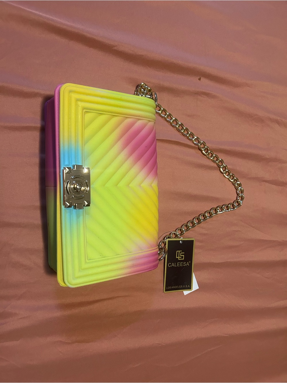 CALE Pastel Gradient Mini Chain Bag in Yellow, Pink & Blue
